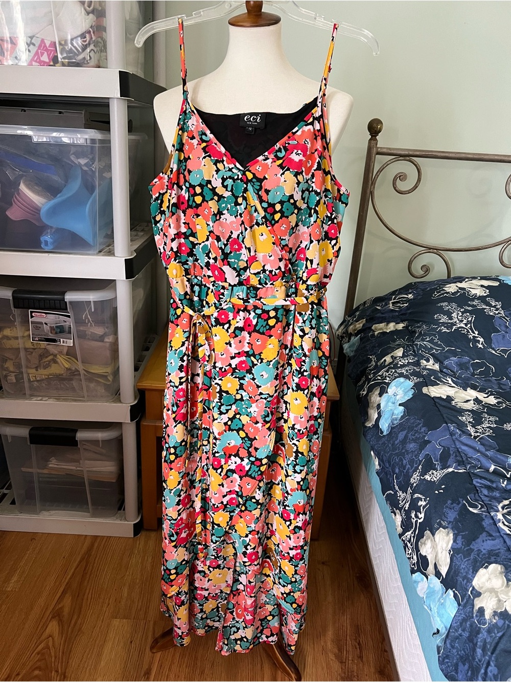 ECI New York Size 12 Multicolor Floral Spaghetti Strap Hi-Lo Dress